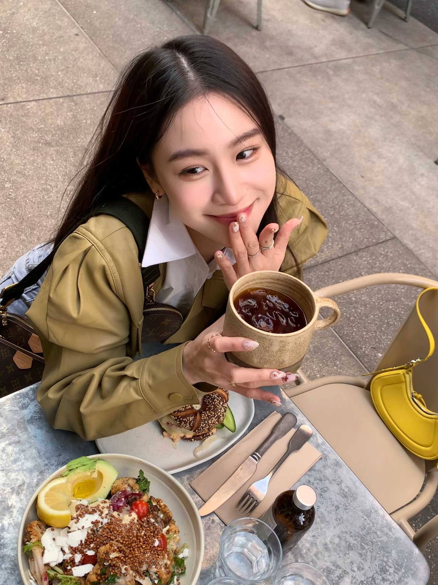 Short version soft casual leather jacket-olive green