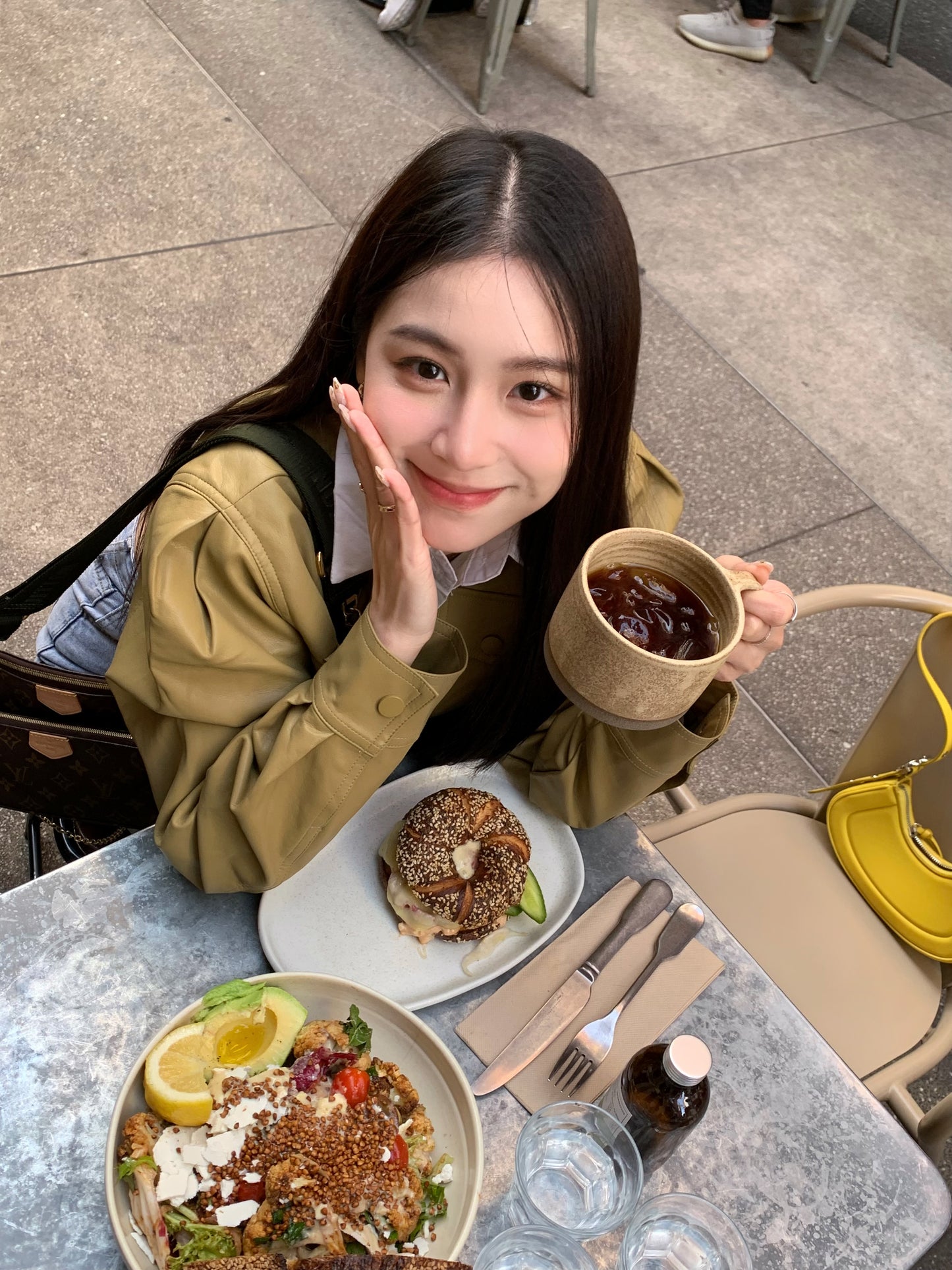 Short version soft casual leather jacket-olive green