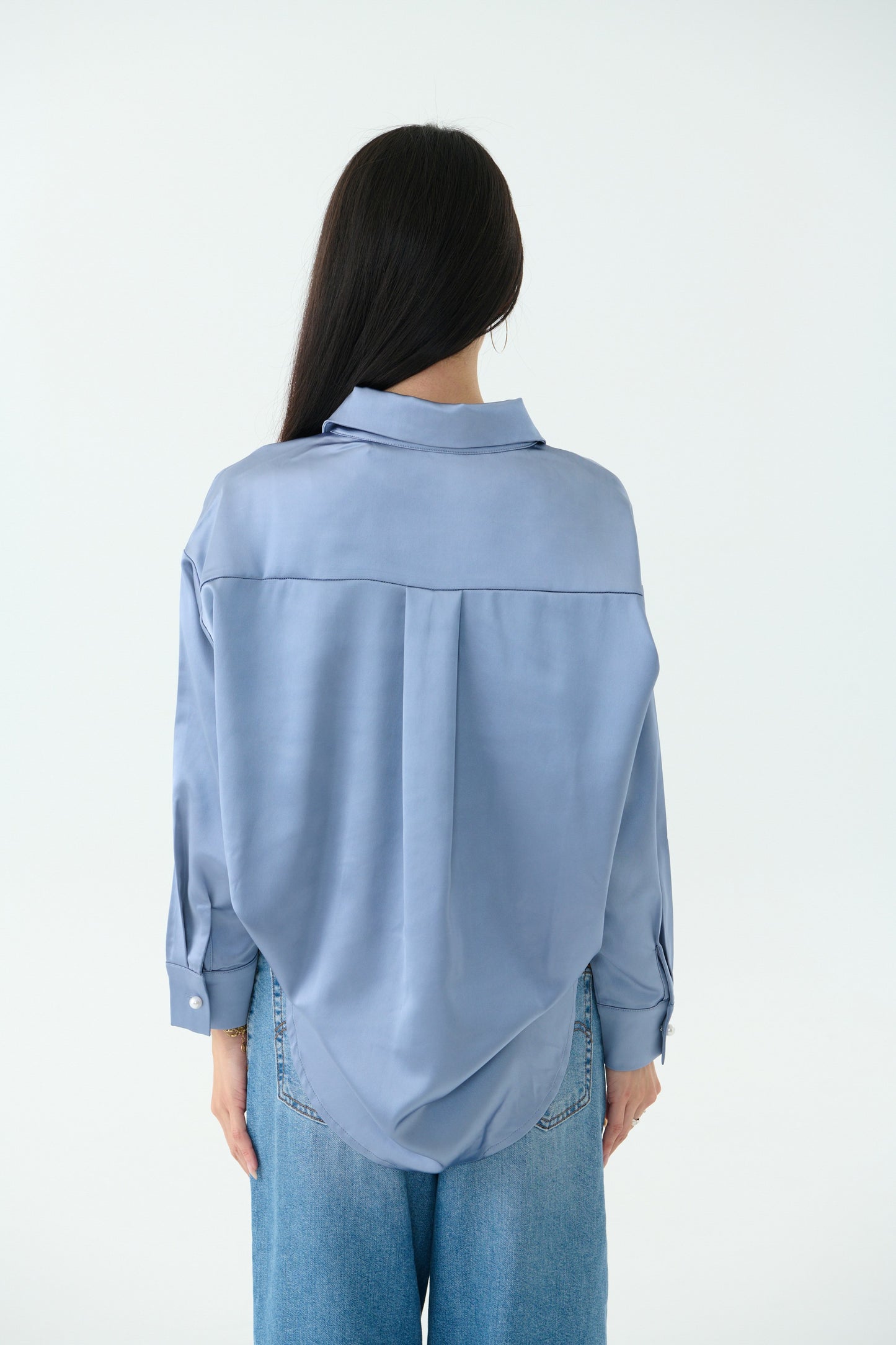 Pearl button satin shirt-grey blue (SOLD OUT)