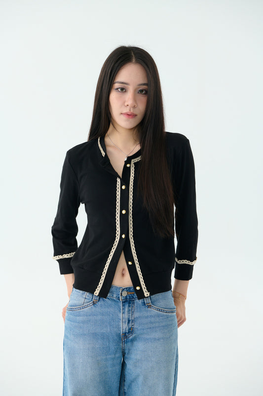 Lace cotton blouse-black