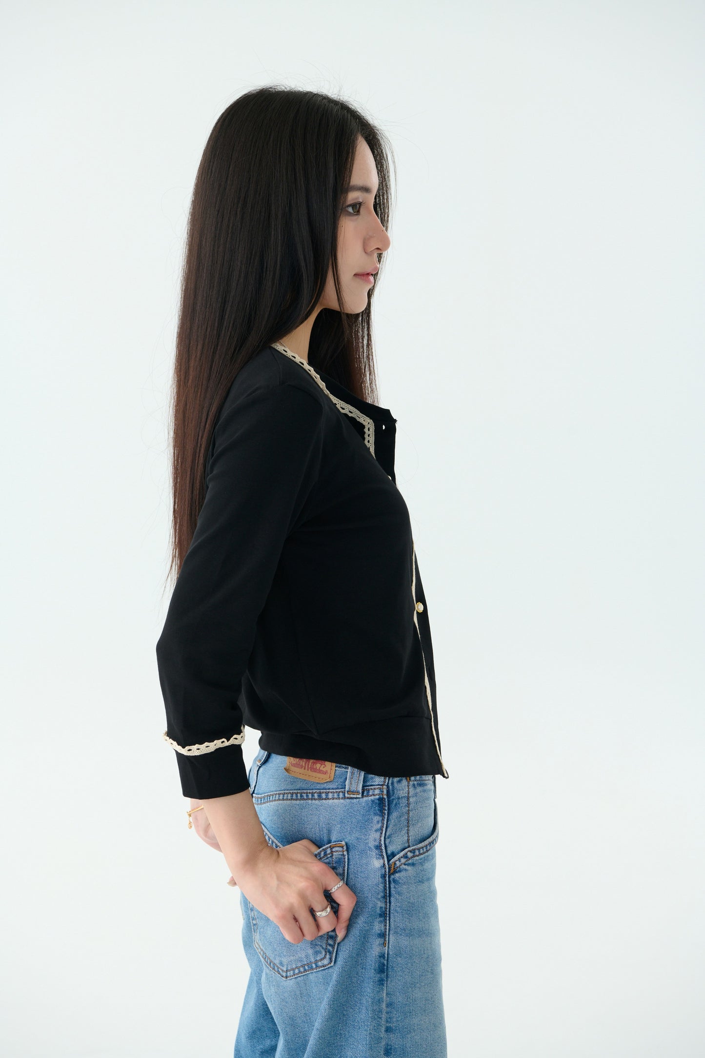 Lace cotton blouse-black