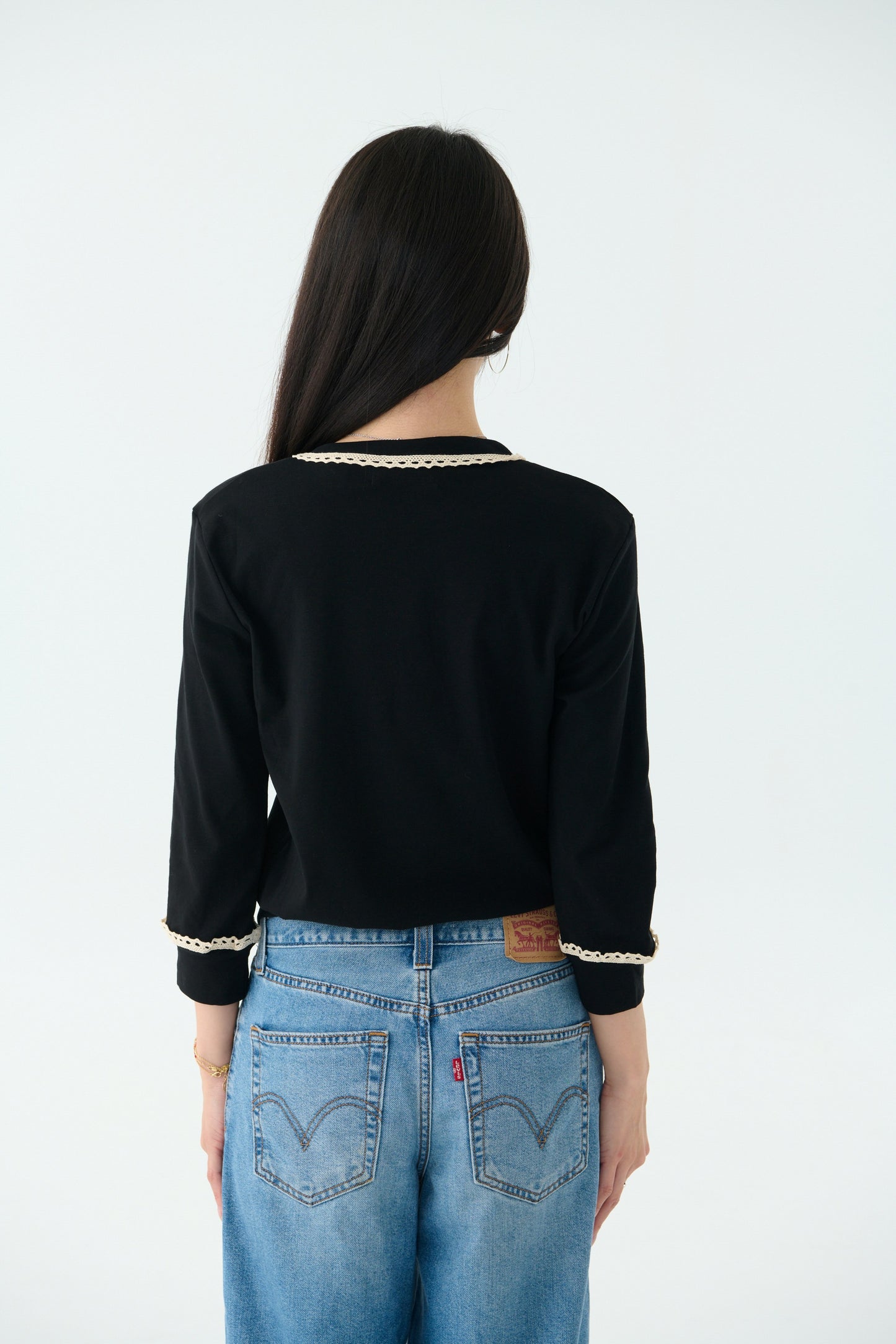 Lace cotton blouse-black