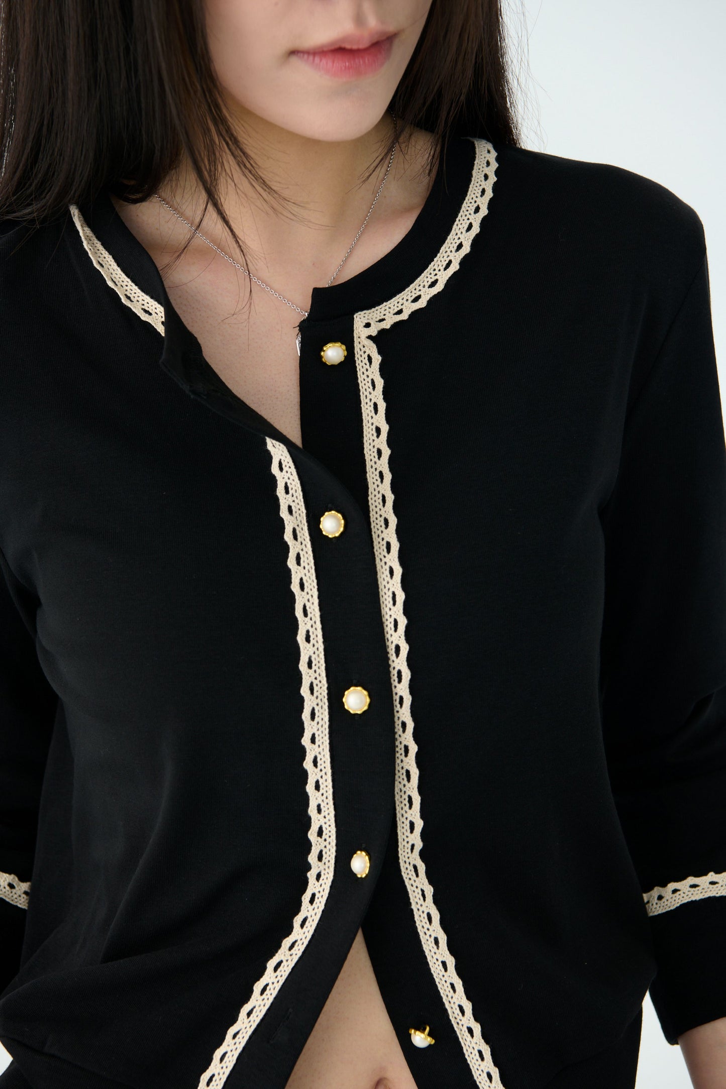 Lace cotton blouse-black