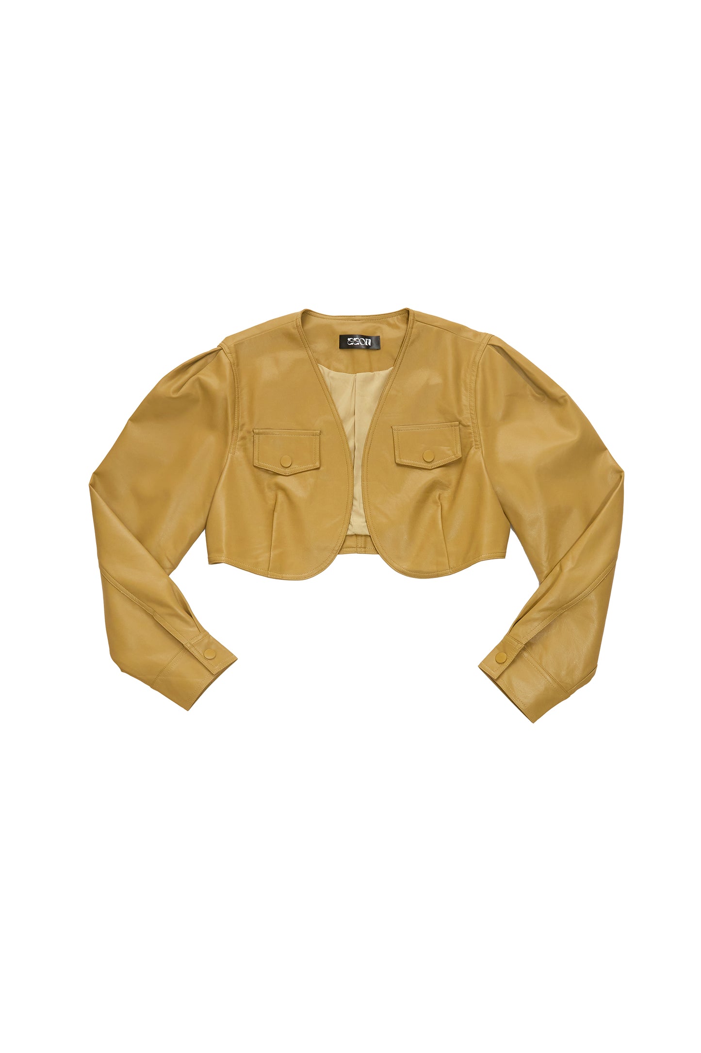 Short version soft casual leather jacket-olive green