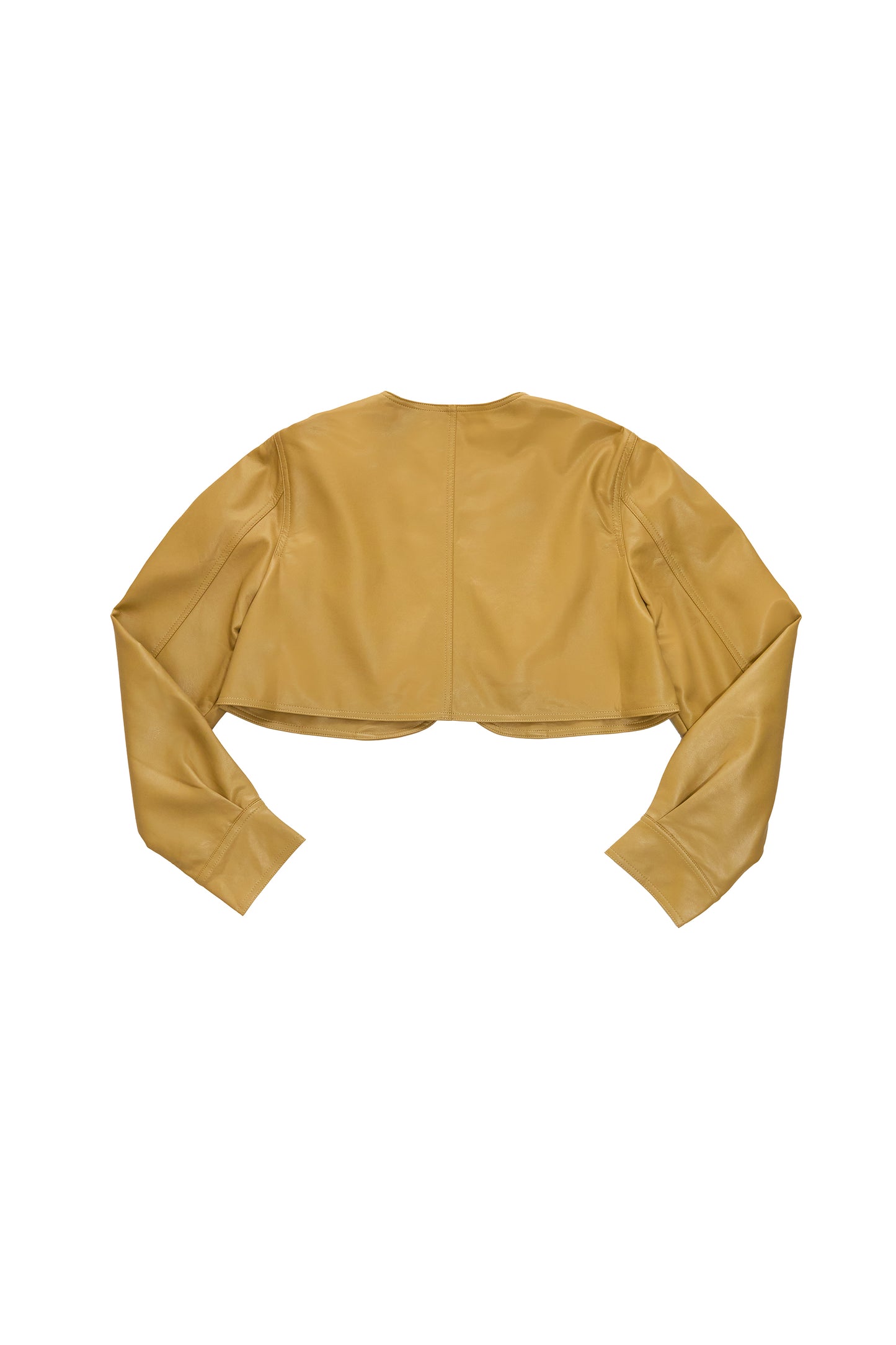 Short version soft casual leather jacket-olive green