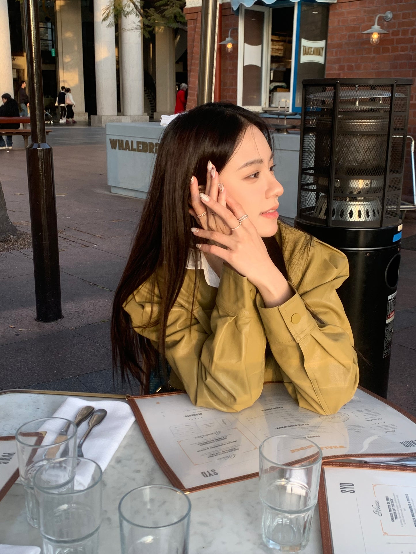 Short version soft casual leather jacket-olive green