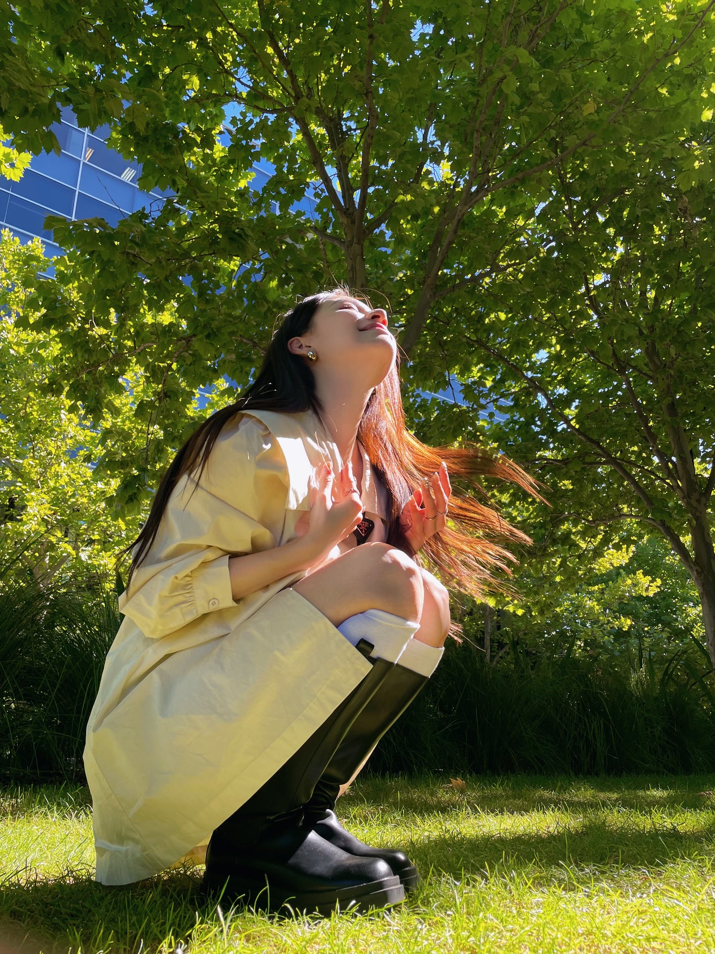 Lapel cotton long shirt-off-white