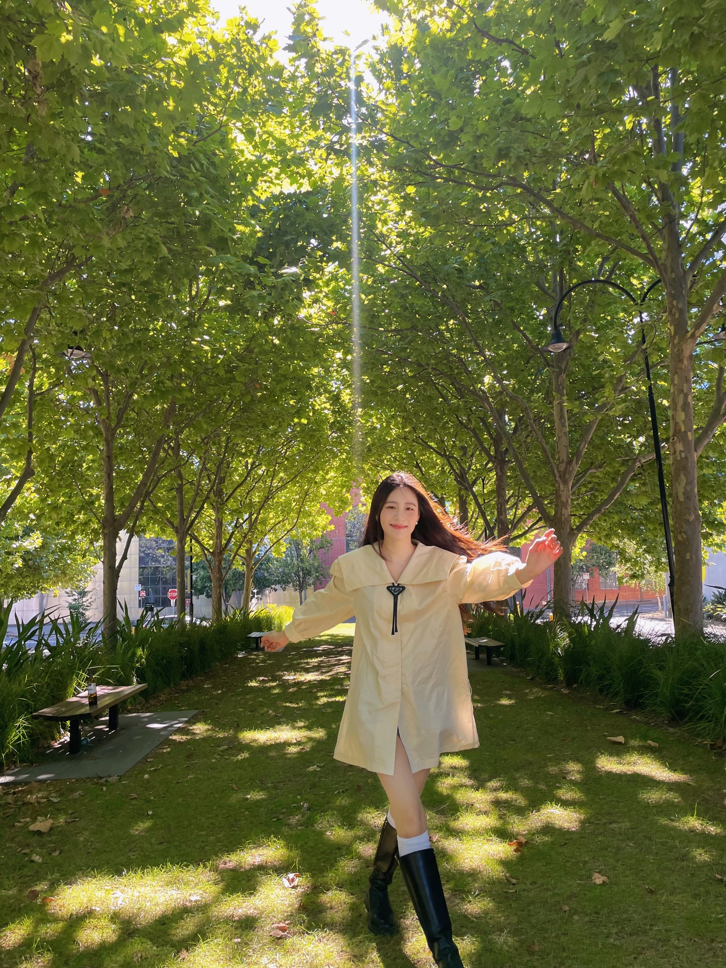 Lapel cotton long shirt-off-white