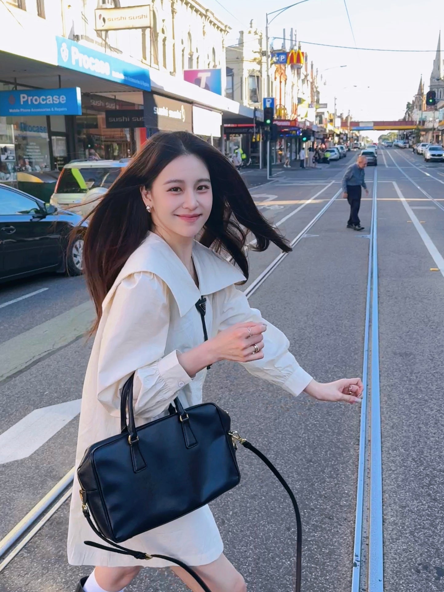 Lapel cotton long shirt-off-white