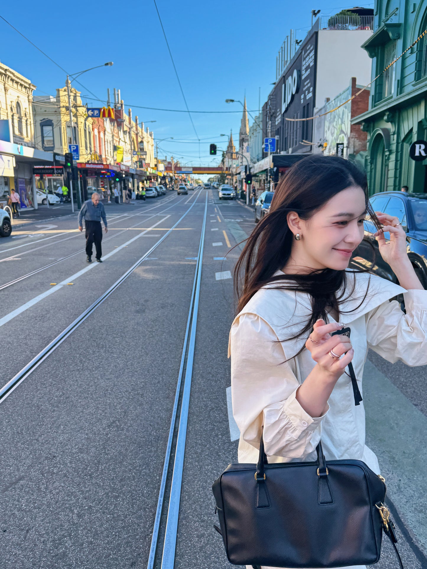 Lapel cotton long shirt-off-white