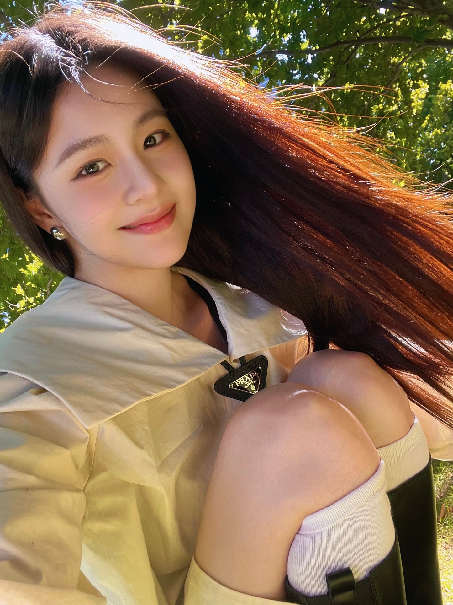 Lapel cotton long shirt-off-white