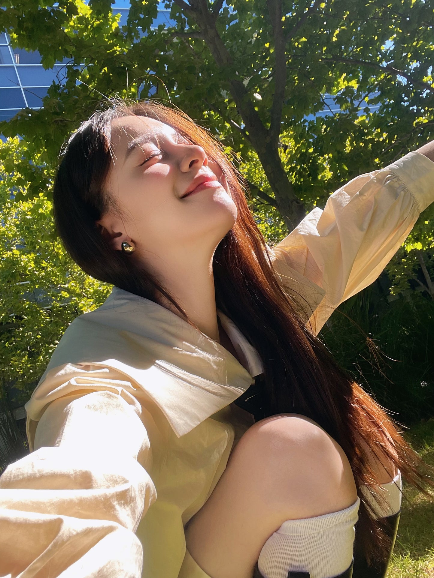 Lapel cotton long shirt-off-white