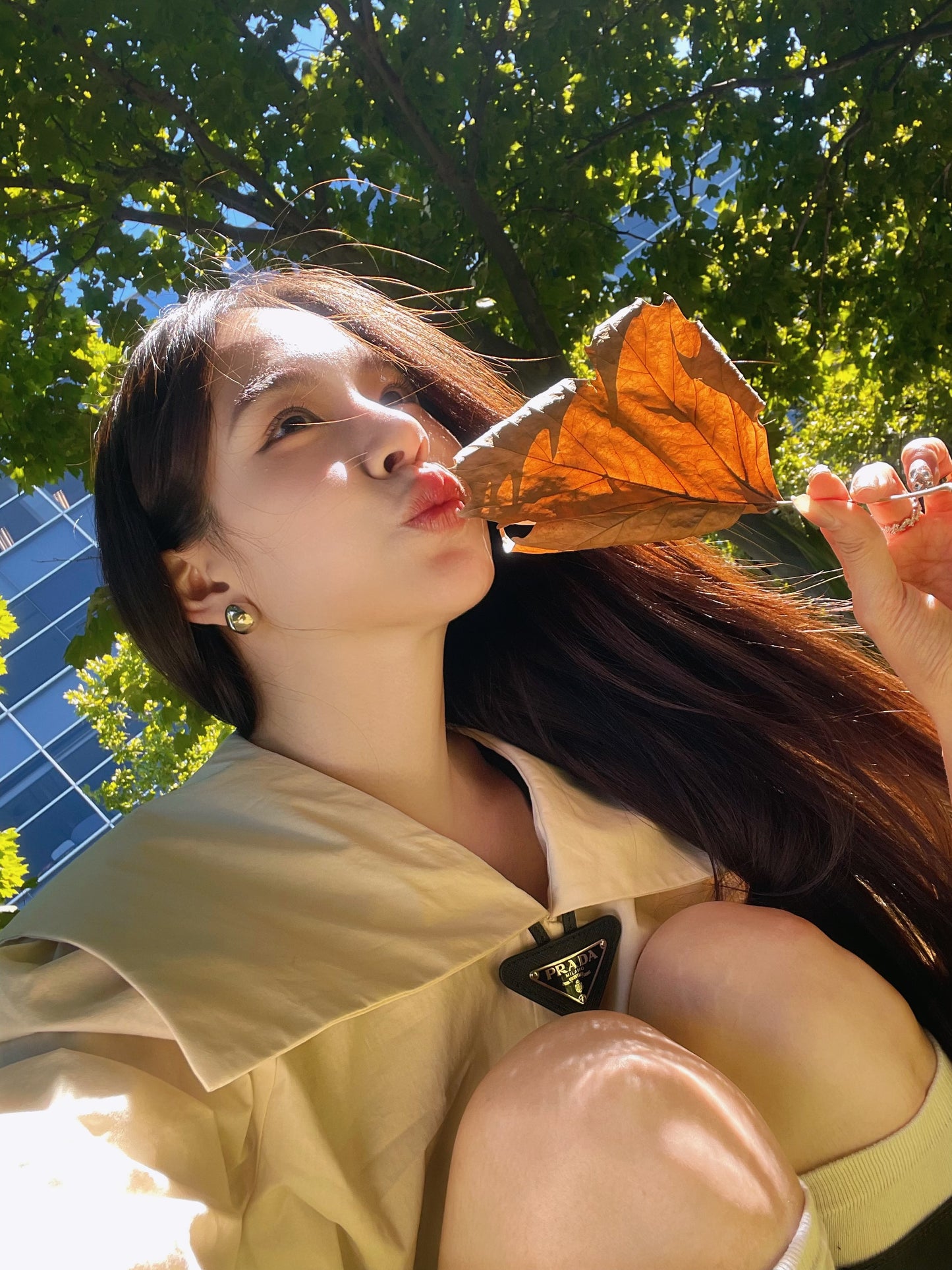 Lapel cotton long shirt-off-white