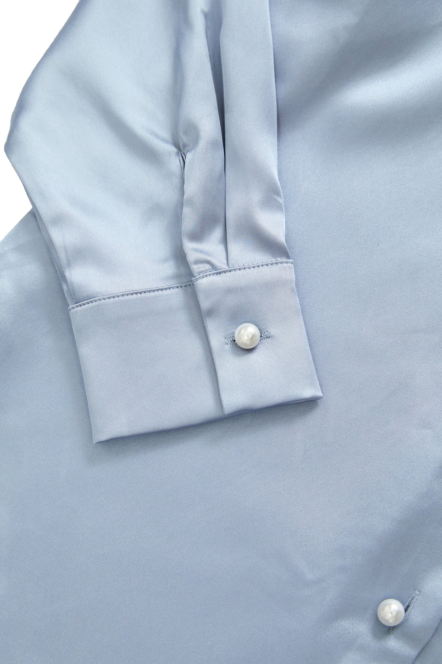 Pearl button satin shirt-grey blue (SOLD OUT)
