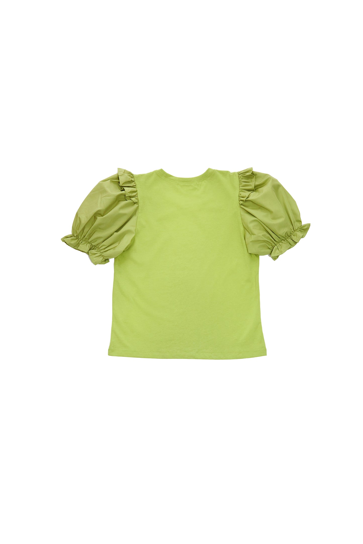 Three-dimensional puff sleeve patchwork top-grass green