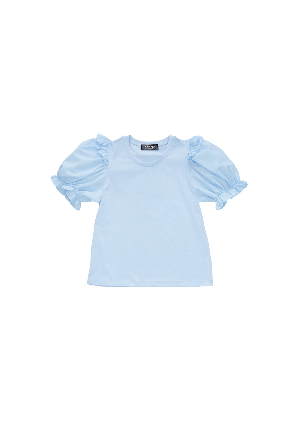 Three-dimensional puff sleeve patchwork top-blue
