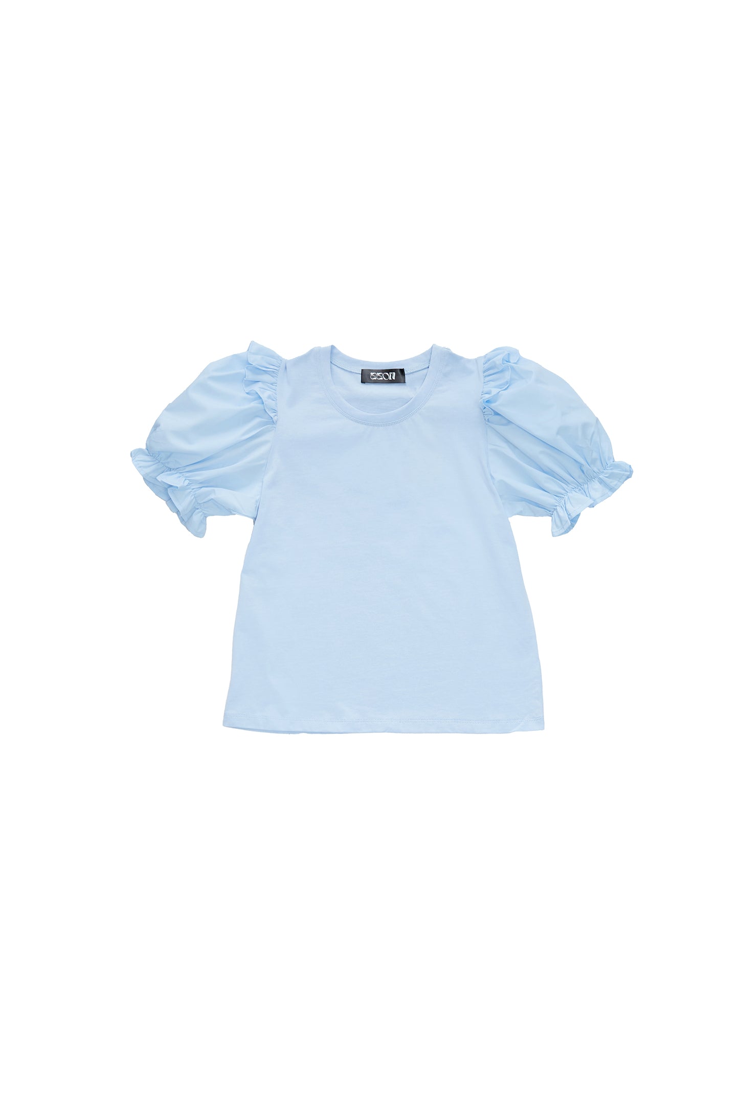 Three-dimensional puff sleeve patchwork top-blue