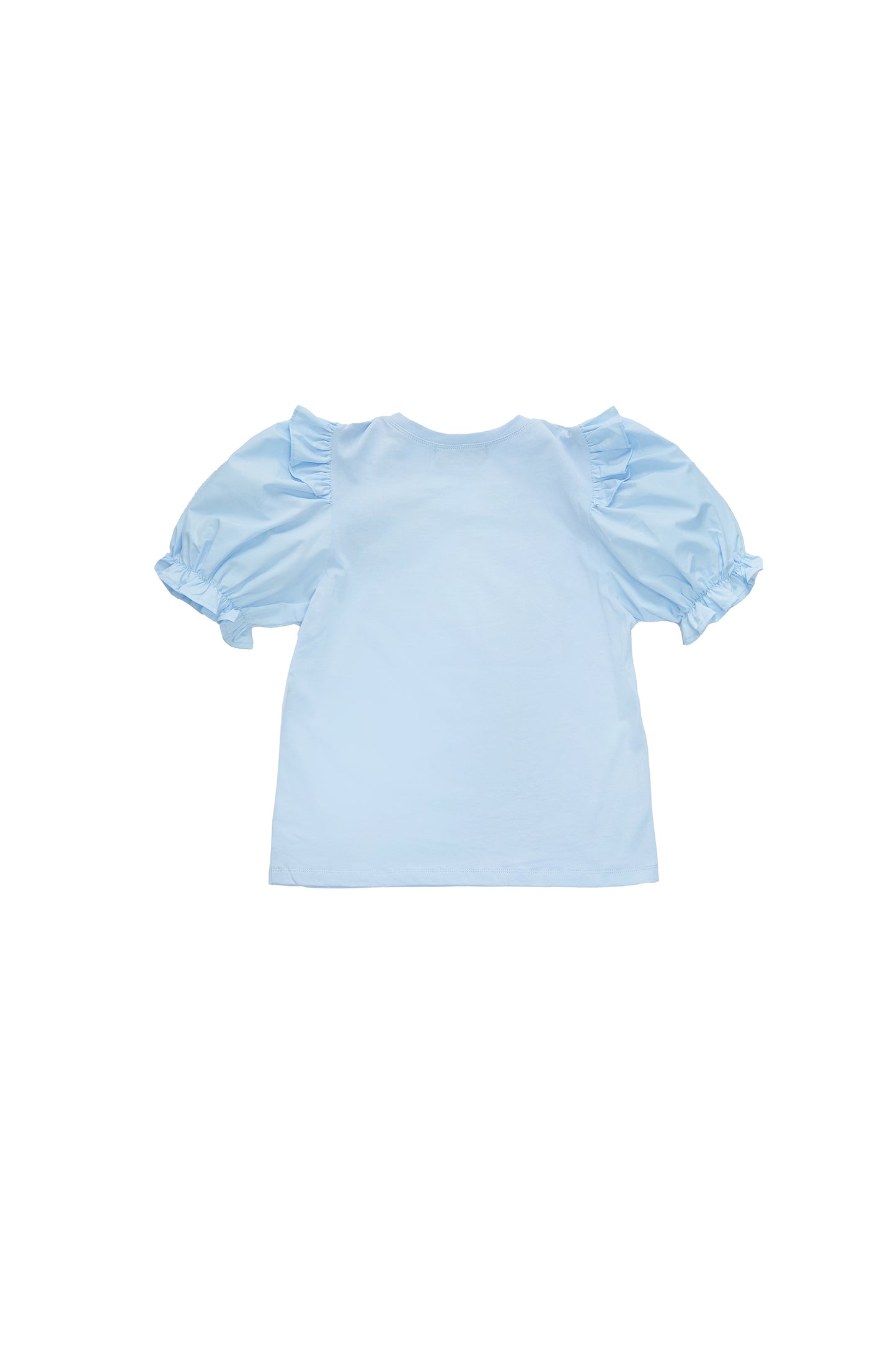 Three-dimensional puff sleeve patchwork top-blue