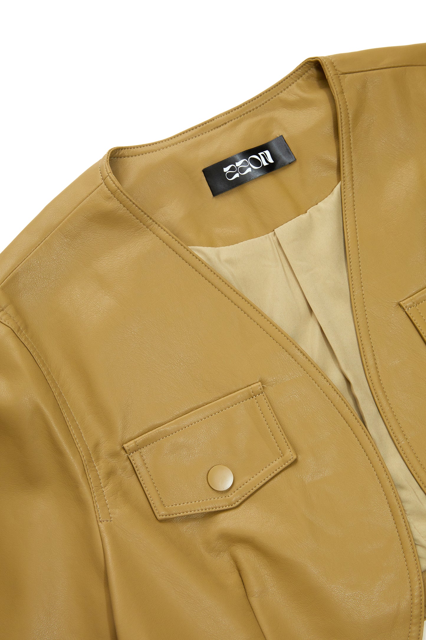 Short version soft casual leather jacket-olive green