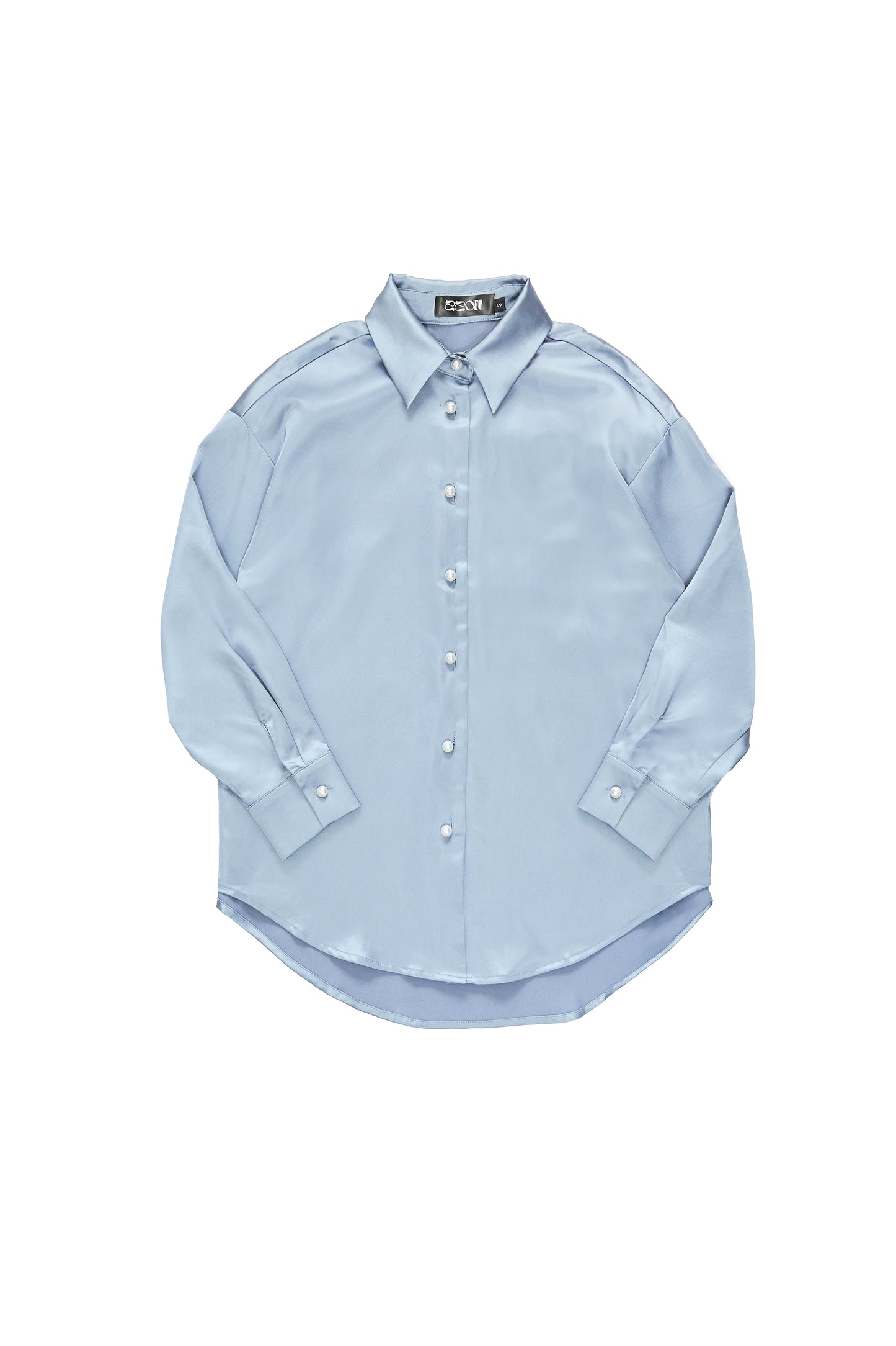 Pearl button satin shirt-grey blue (SOLD OUT)